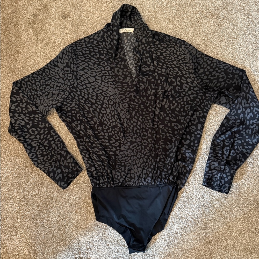 Elan Black Leopard Print Bodysuit